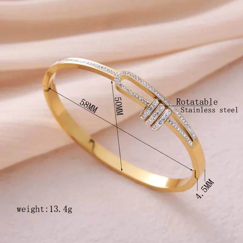 Elegant fashion geometric circle with diamonds titanium steel bracelet high sense of personality with diamonds stripes bracelet