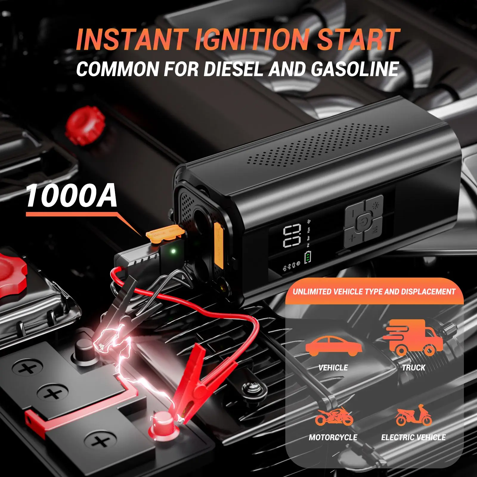 Car Jump Starter 10000mAh Power Bank Auto Portable Battery Starter Emergency Lighting Air Compressor Pump Starting Device