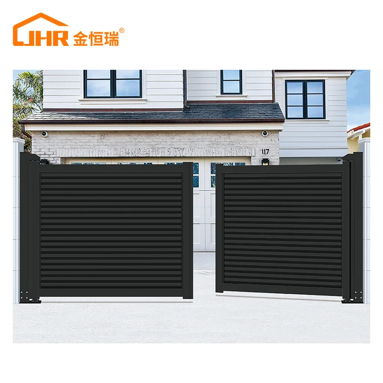 JHR High End Factory Custom Smart Electric Exterior Fancy Villa Private Yard Swing Aluminium Gates For Houses