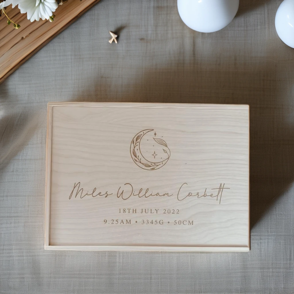 Customized personalized baby gift wood slide box newborn gift  baby memory box wooden souvenir box