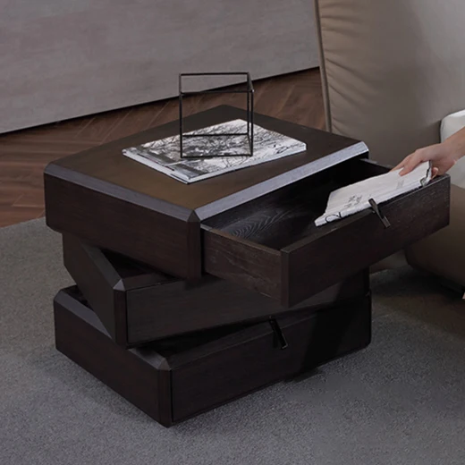 Modern wooden black white nightstand bedside table for bedroom