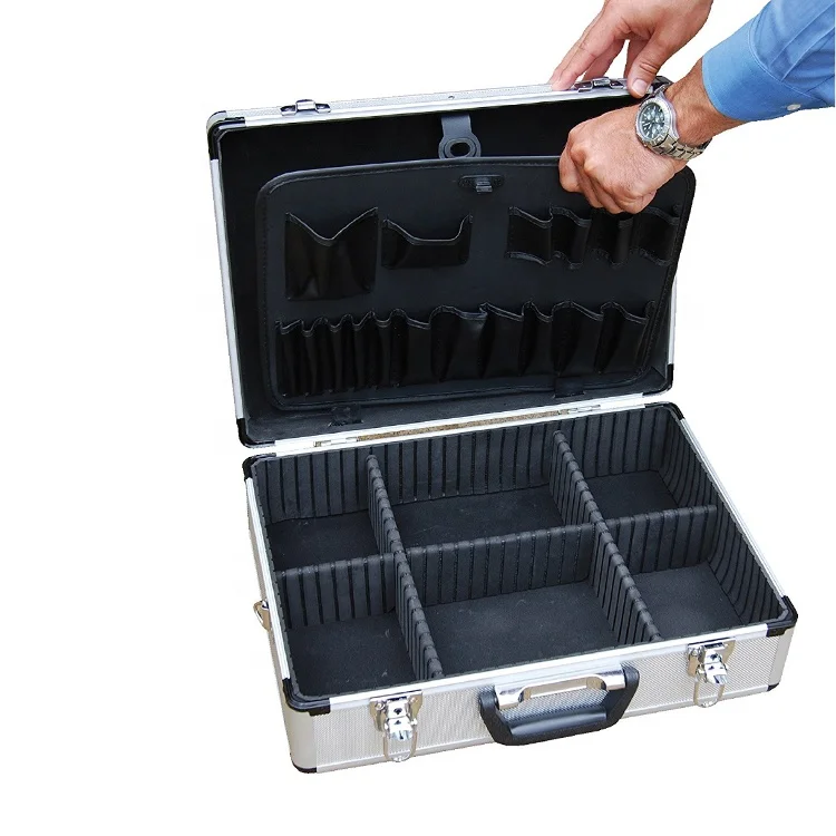 Silver Color Portable  Aluminum Hard Case Tool Box Travel Brief case