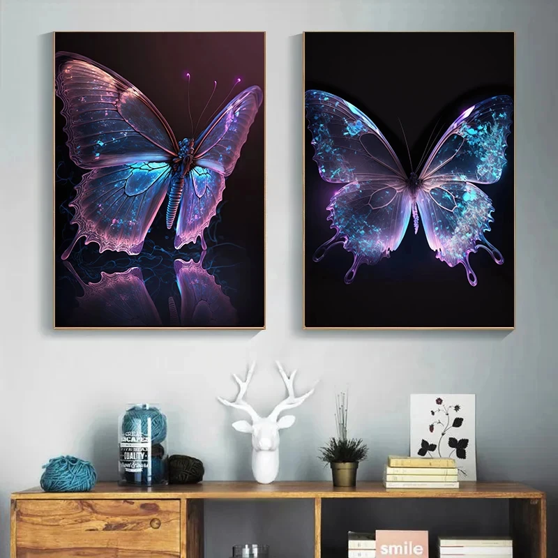 Color mural Purple butterfly poster Abstract butterfly wings printed canvas painting living room decorative wall art picture