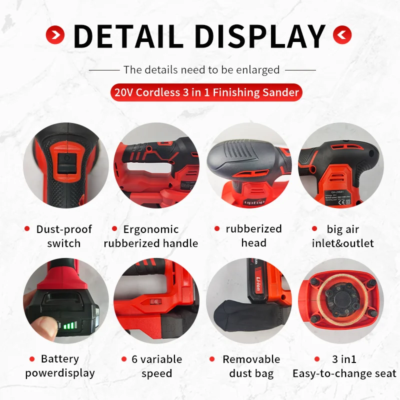 20V  lithium cordless  Palm Sander with battery and charger cordless sander sander machine for wood