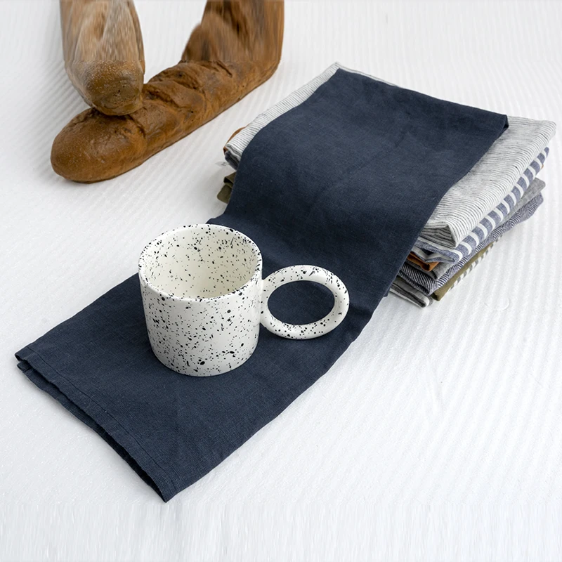 OEKO-TEX high quality sublimation wholesale kitchen dark blue table napkins 100% pure linen tea towels