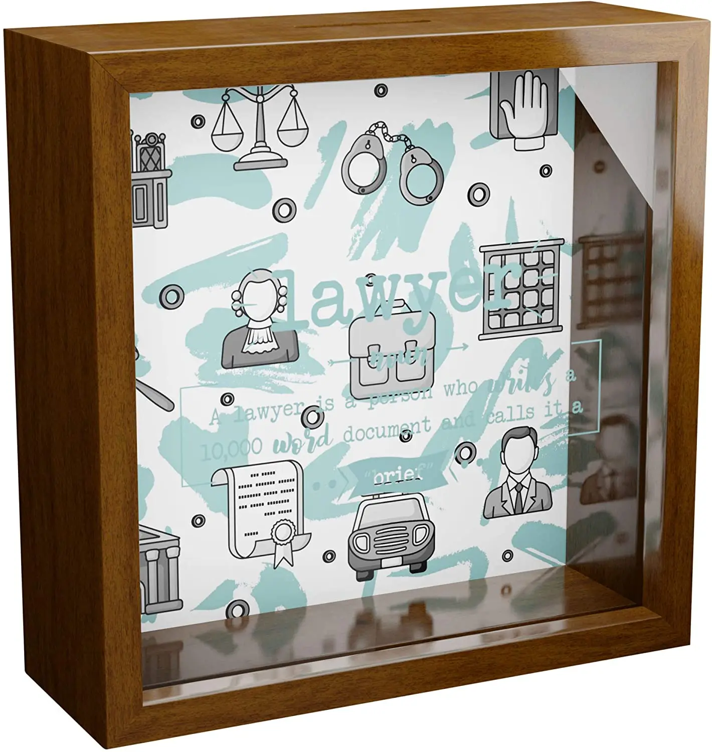 6x6x2 Wooden Shadow Box with Glass Front | Wood Keepsake Frame for Attorney Men & Women | Future Lawyer Gift
