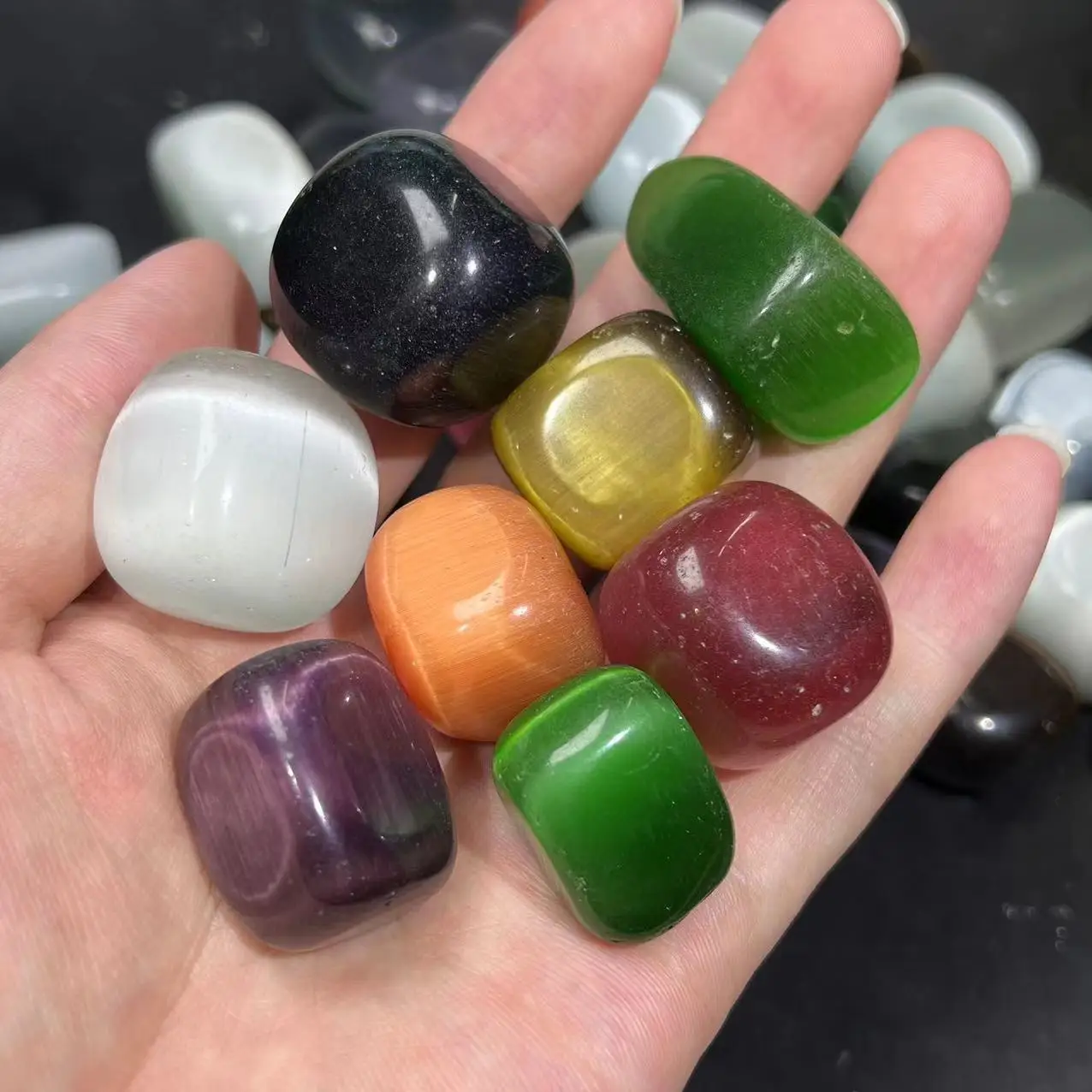 Wholesale Colourful Crystal Quartz Cat Eye Stone Tumbled For Decoration