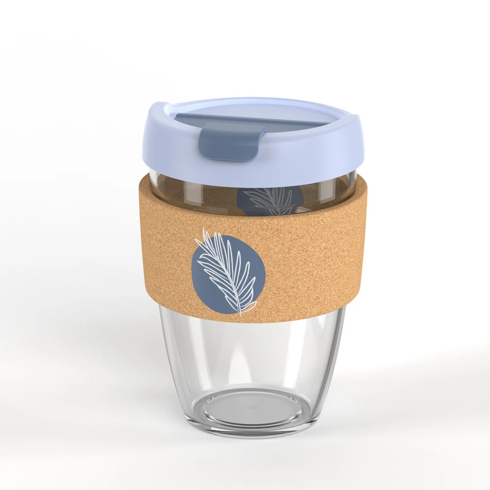 Welford 360ML 12OZ High Borosilicate Glass Mug With Lid And Cork Band Custom Logo Available Glass Coffee Mug