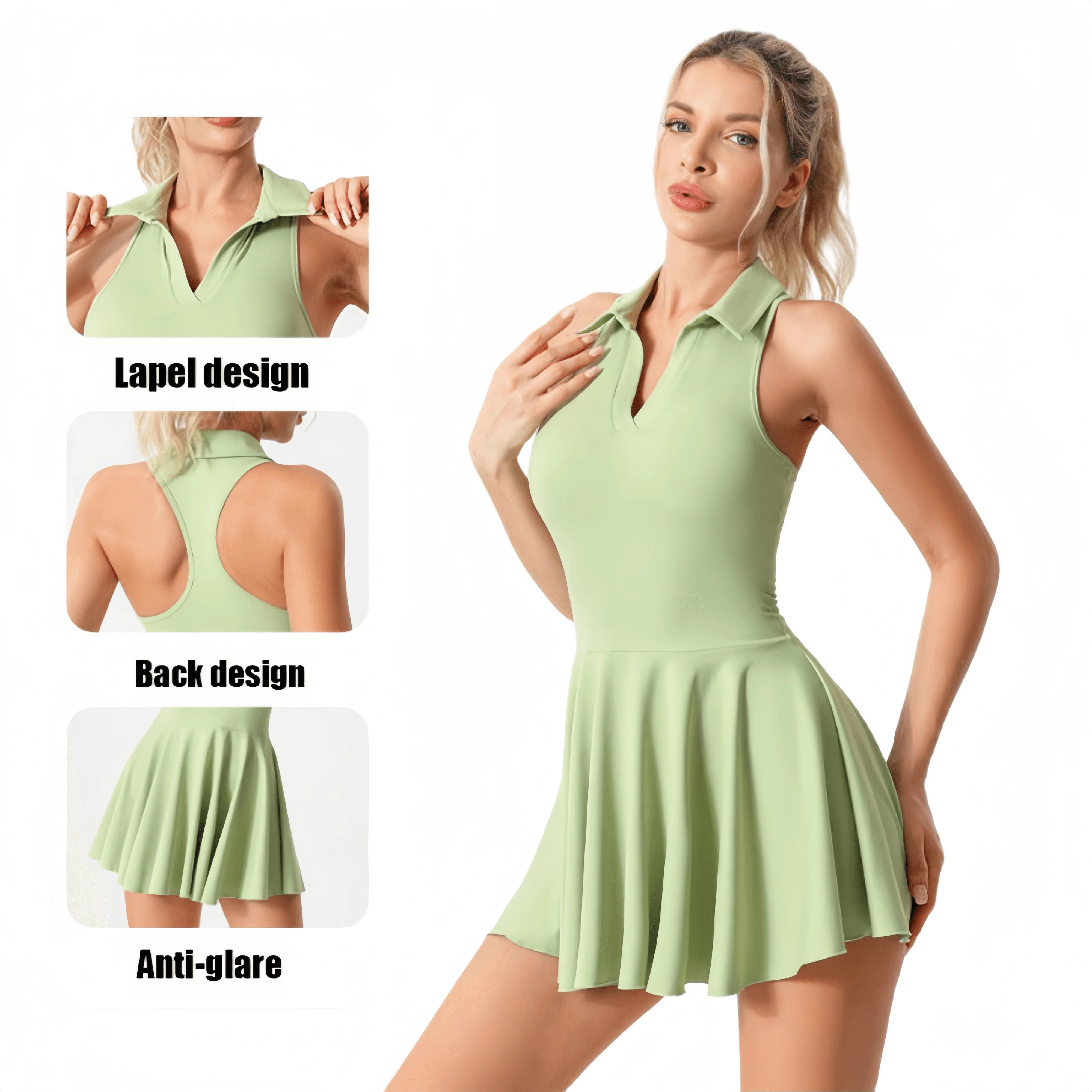 SILUO Wholesale Long Sport Skirts OEM Custom Nylon Faldas De Tenis Green,White Colors Tennis Dress for Women