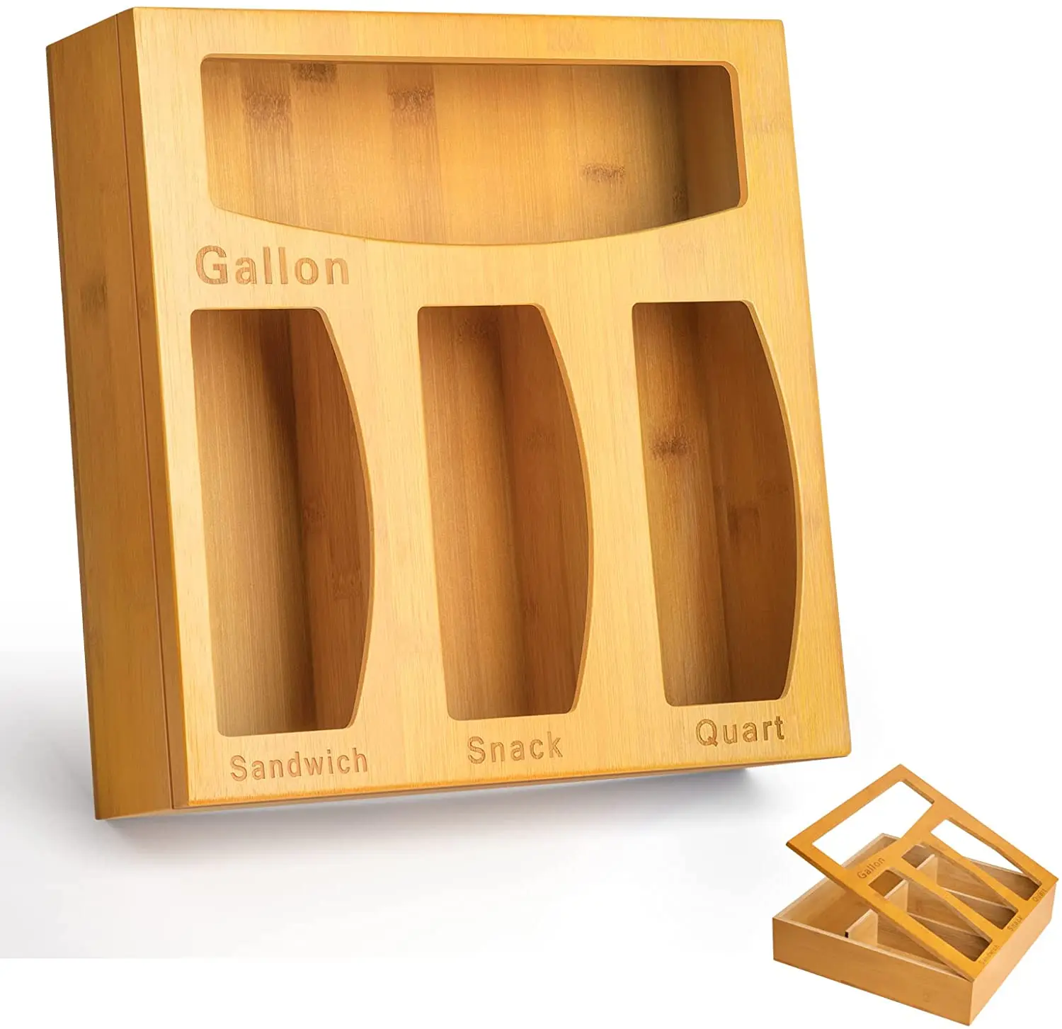 Wanuocraft  Bamboo Food Storage Box ziplock bag ziplock Holders Kitchen Drawer Organizer Compatible