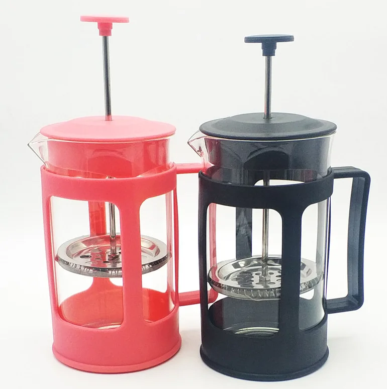 Custom logo Coffee Maker colored Borosilicate Single Cup French Press with 4 Level Filtration System Glass French Coffee Press