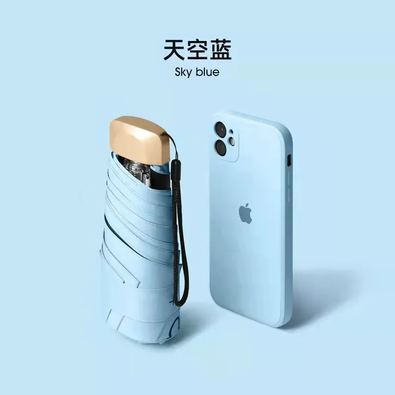 Custom Logo Printing Wholesale Cheap 5 folding Rain Sun umbrella compact pocket mini anti uv capsule pocket small for women