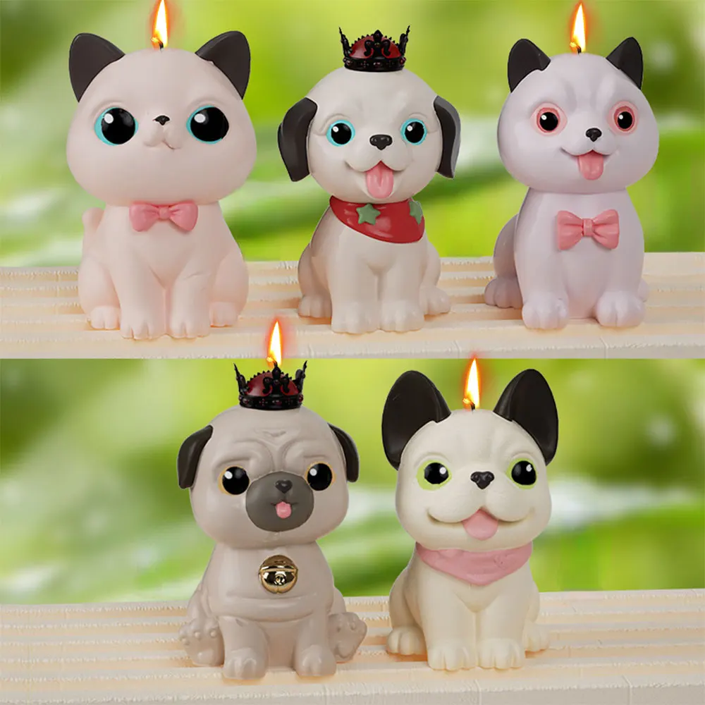 Animal Cat Chocolate Gifts Kitten Candles Molde De Vela Crown Puppy Soap Moulds Moldes De Silicona Para Velas Dog 3D Candle Mold