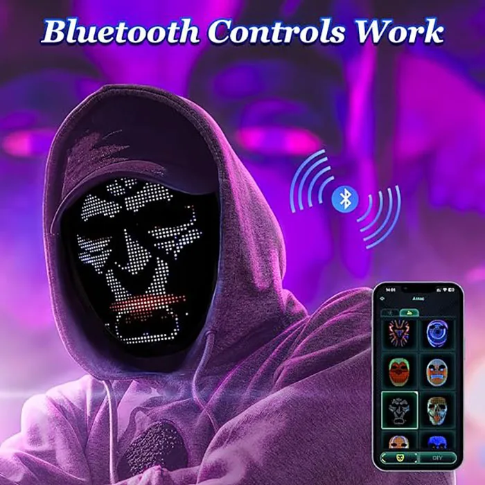 party masksrealustic led robot mask that changes expression wholesale halloween led display mask adult