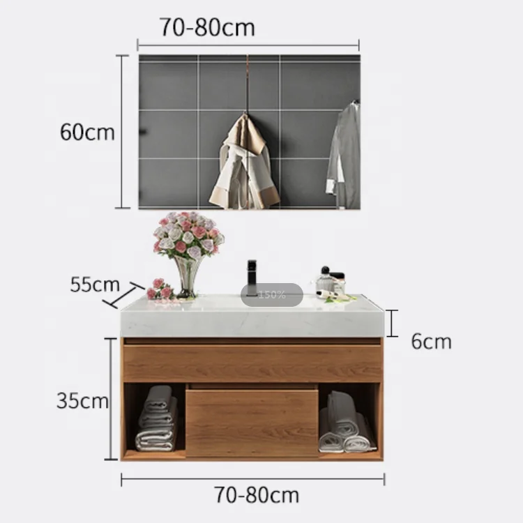 Modern Bath Waterproof Wooden Wall Mounted Bathroom Vanity / Sink Bathroom Cabinets