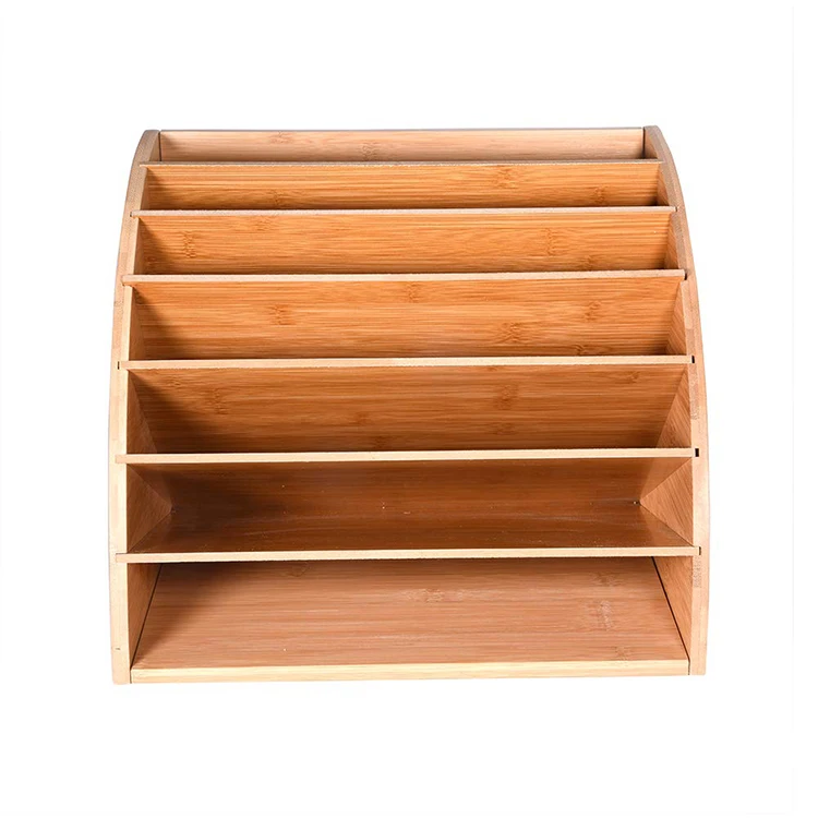 Bamboo Desk Paper Sorter File Folder Organizer Rack With 6 Shelves