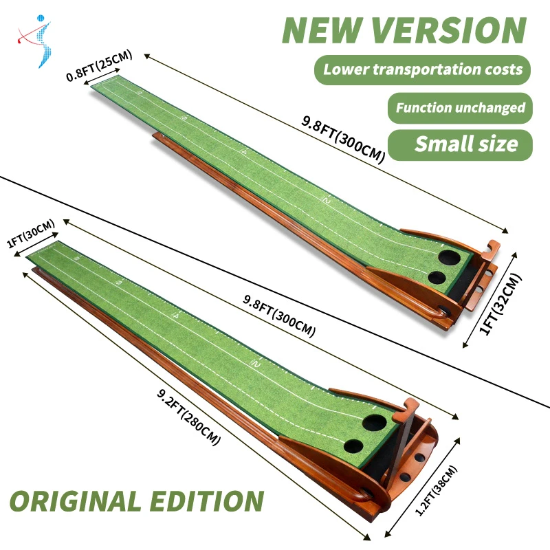 Indoor Set Golf Putting Training Mat Wrinkle-Resistant Golf Desktop Putting Practice Set Wood Golf Putting Green Mat