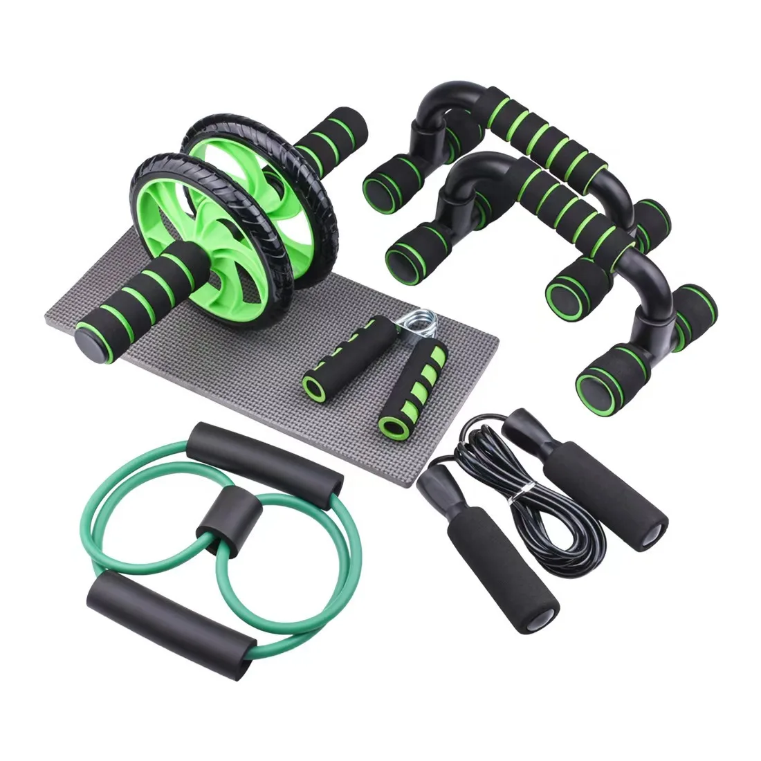 Multifunctional Portable Fitness Jump Rope Hand Gripper Push-up Bar Knee Pad 5-in-1 Ab Wheel Roller Kit