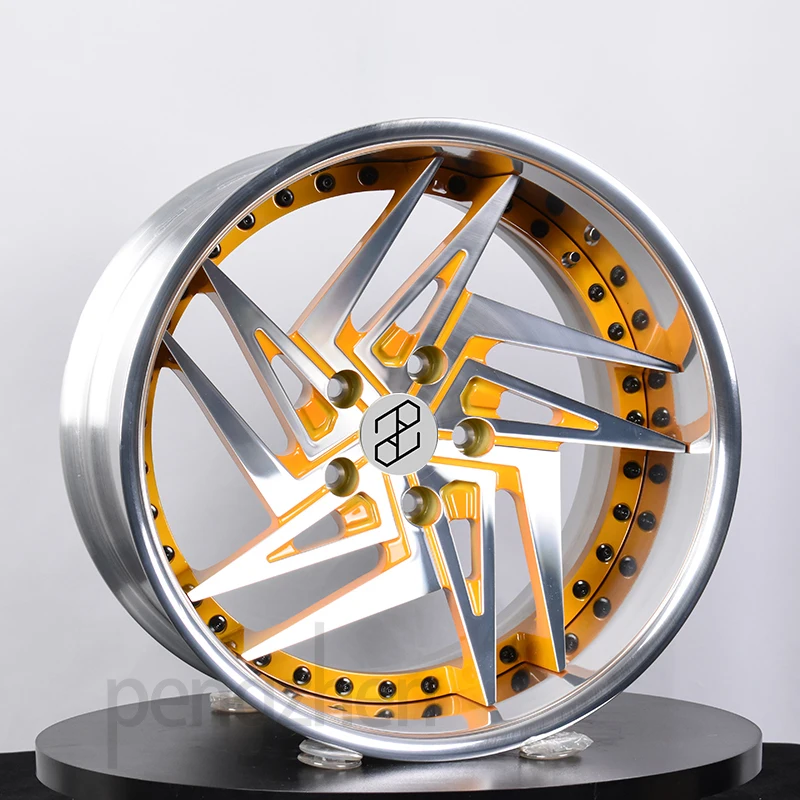 Pengzhen Custom Nice Quality 2 Piece Forged Wheel Gold 5x112 18 inch Deep Dish Polished Lips Rim for Car