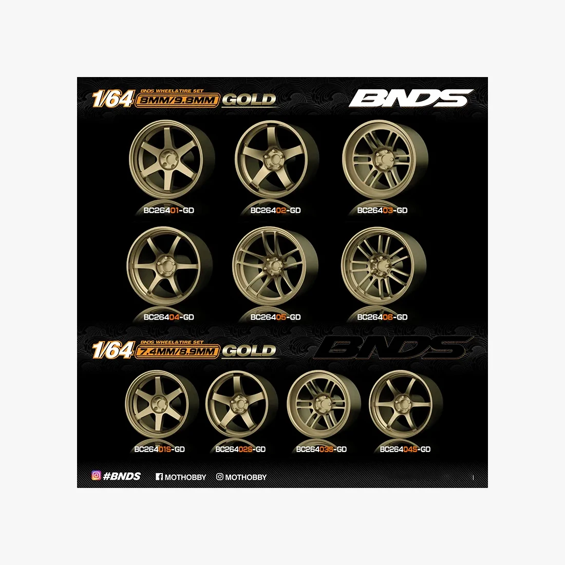 1/64 Gold Abs Wheels With Rubber Tires By Bnds Assembly Rims Modified Parts For Model Car Refitted Model Car 4pcs Set