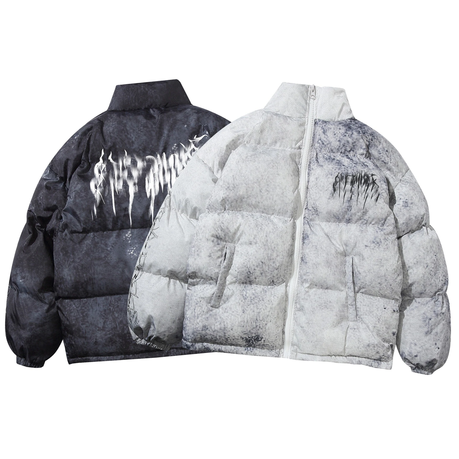 OEM Custom Design High Street Psychedelic Smoke Print Hip Hop Padded Parkas Mens Coats Oversize Casual Warm Thick Puffer Jacket