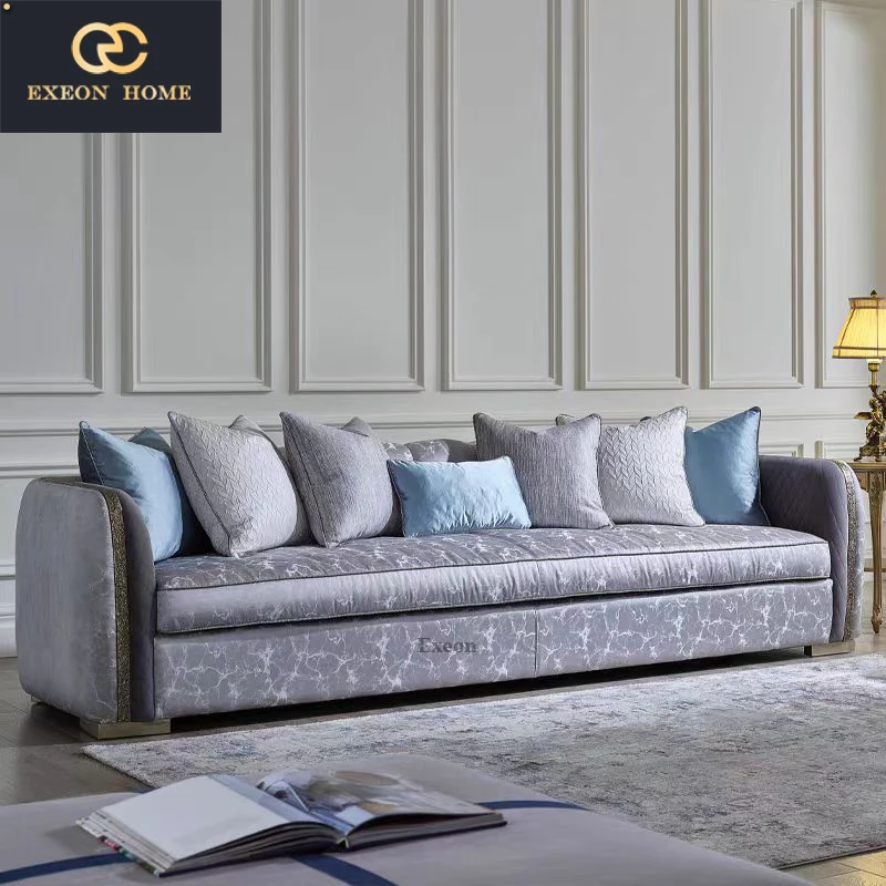Simple Modern Living Room Decoration Luxury Fabric Sofa Villa High Rebound Combination Sofa
