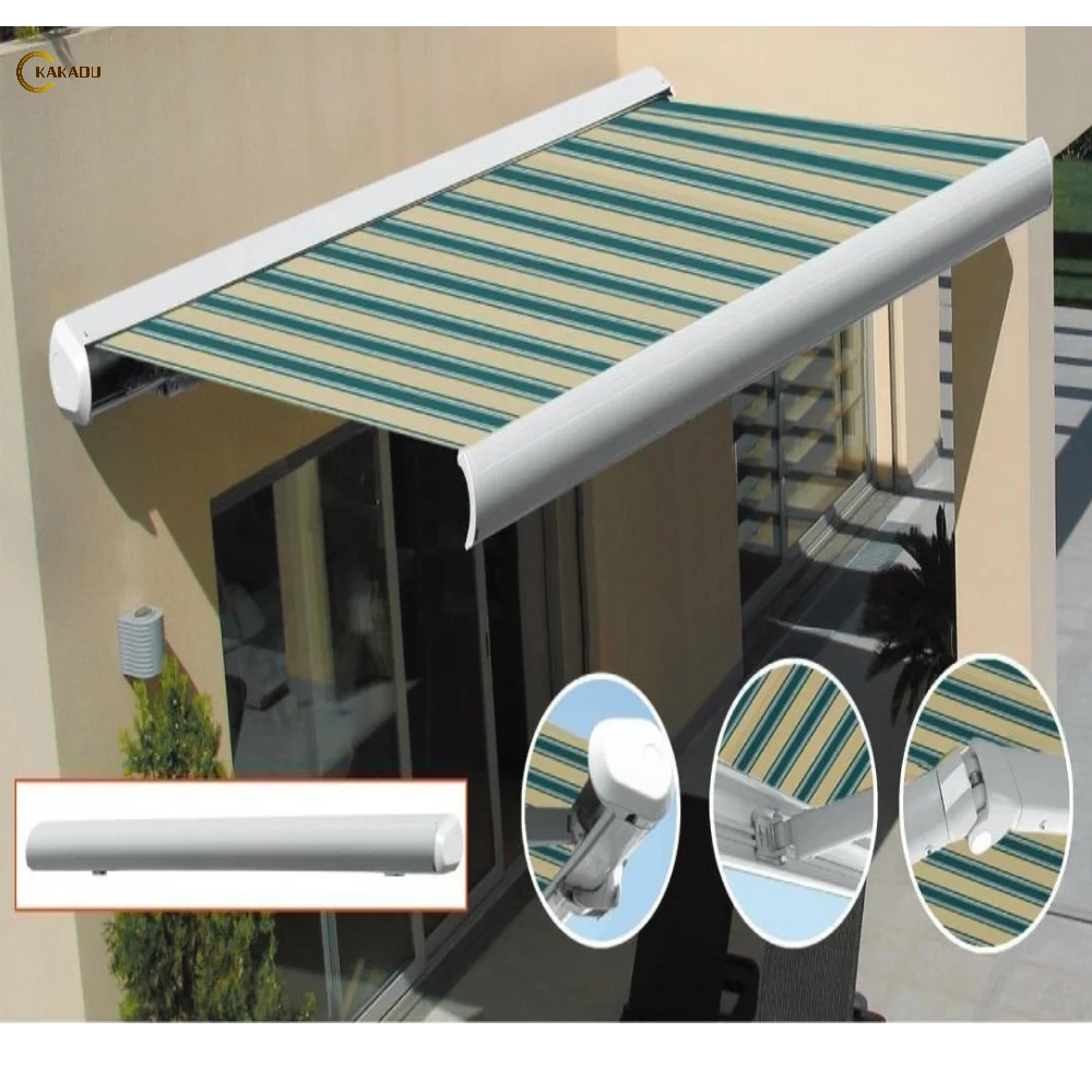 KAKADU Waterproof Electric Acrylic Fabric Aluminum Frame Full Cassette Retractable Arm Awning Outdoor With LED Light