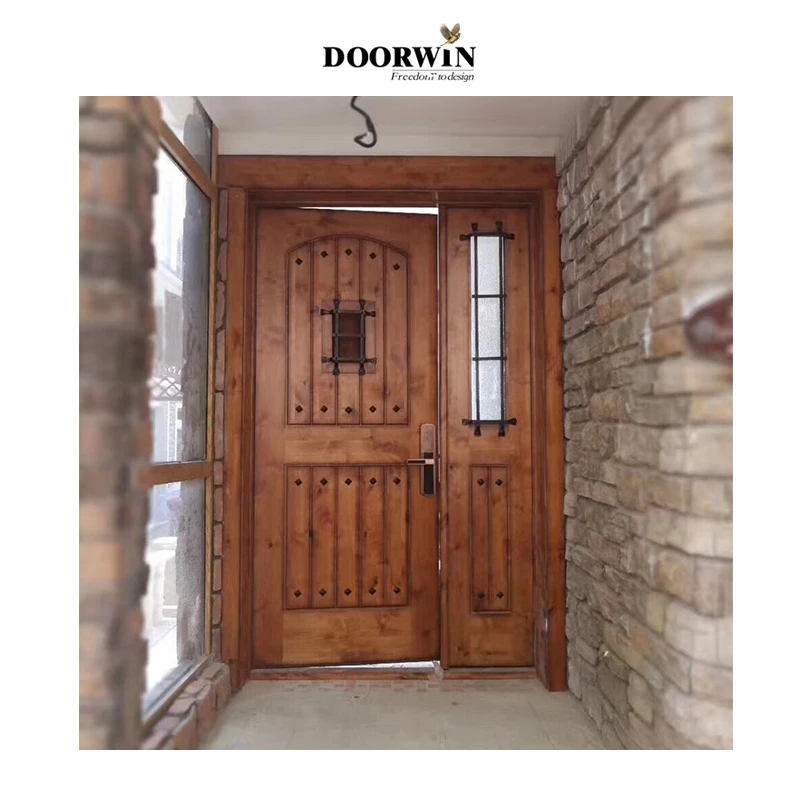 Solid wood entry door Texas hot sale Doorwin Customized Latest Design Double Glaze wood frame front door with sidelights