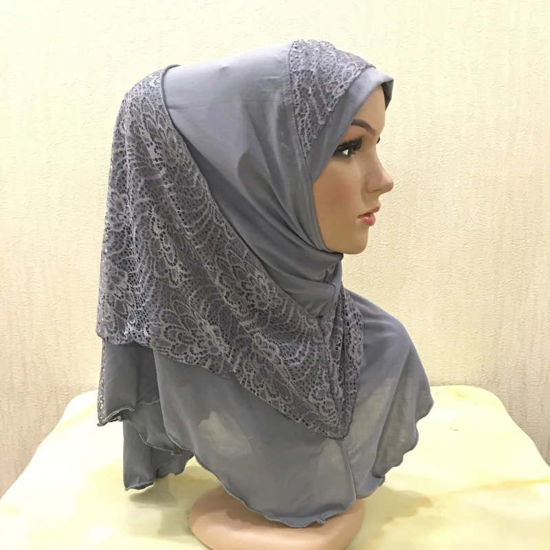 Wholesales Women Crystal Hemp Turban Hats Lace Splicing Muslim Head Wrap Hijab