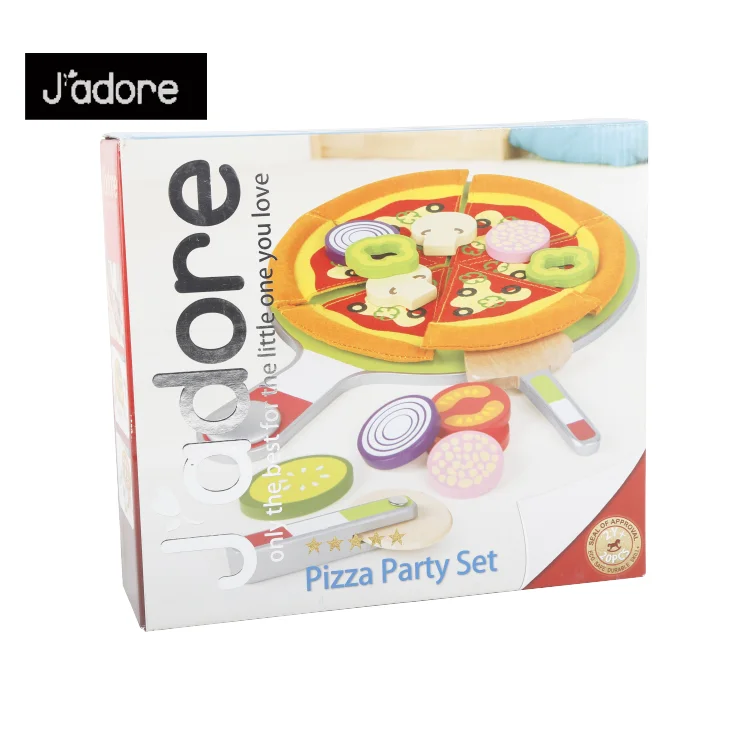 Wooden kids educational role play toys kitchen toys food Pizza party set