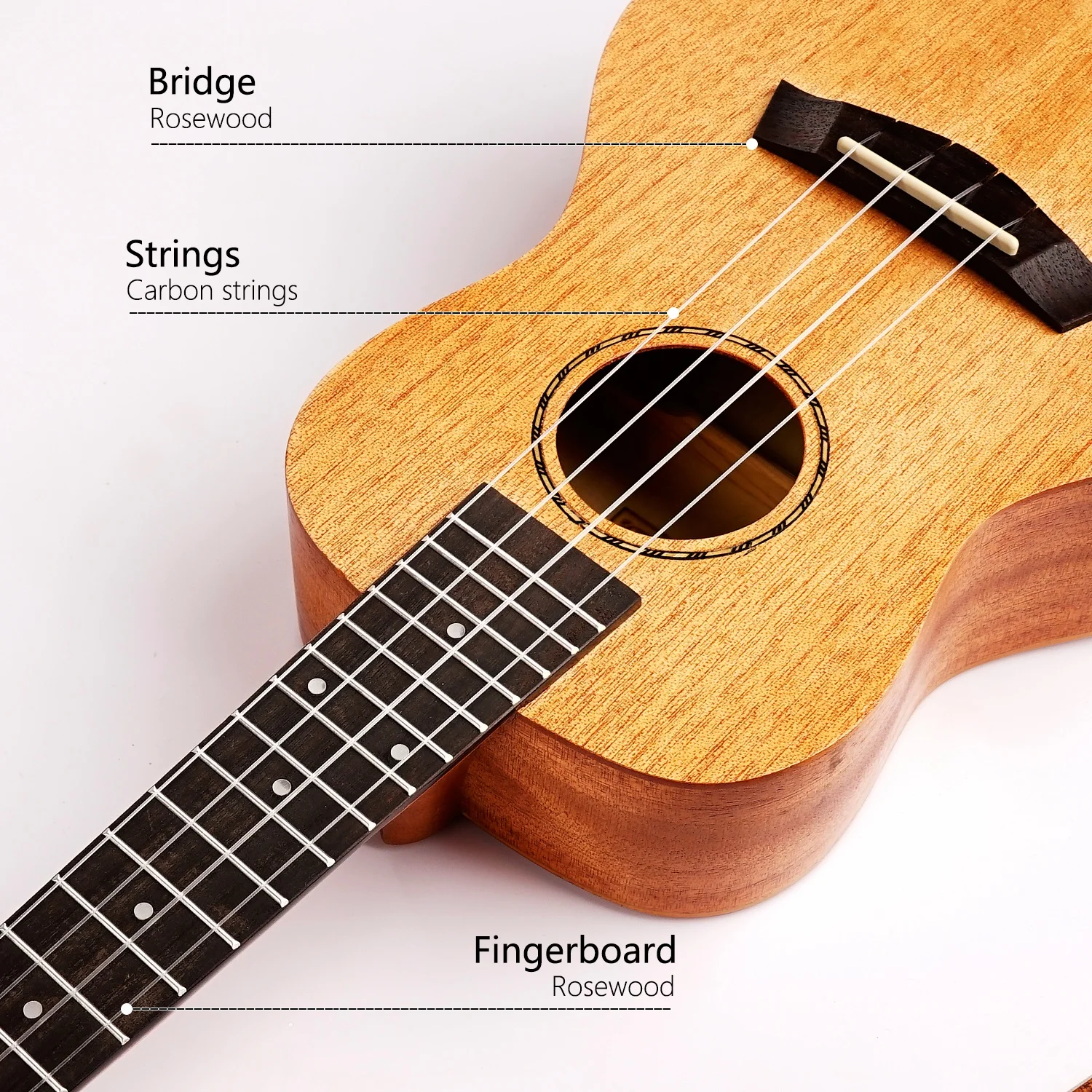 Oem custom high quality instrument guitar ukelele 21 23 26 30 inch soprano concert tenor baritone 4 string mahogany wood ukulele