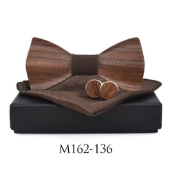 Handcraft classical 3d  wood bowtie wedding party neckties cufflink suit floral gift set men wooden bow ties necktie