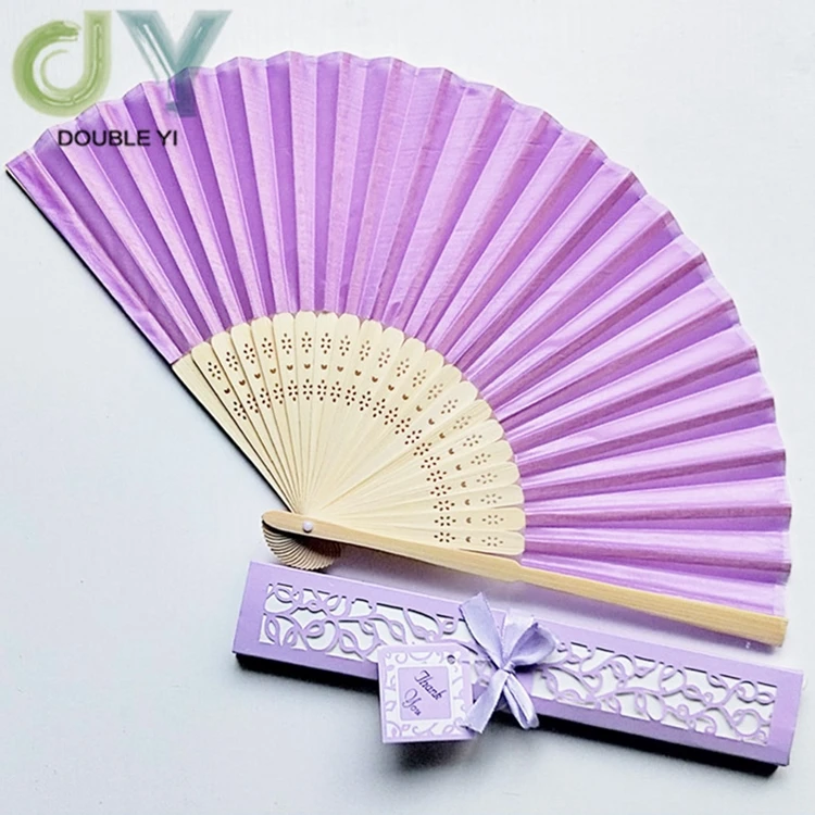 High quality custom colorful silk bamboo folding hand fan with gift box