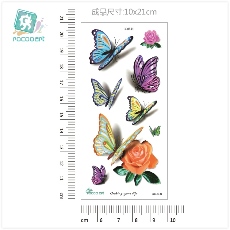 Waterproof Body Art For Back Arm Black Temporary Tattoo Stickers Designs With 3D Rose Butterfly Flower Tattoos For Women Ladies