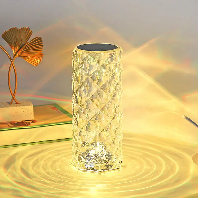 Romantic LED Rose-Diamond Touch Lamps for Living Room LED Night Light Transparent Crystal Lantern for Wedding Home Decoration