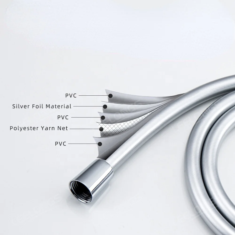 
1.2m 1.5m 2m Non-toxic Leakproof Handheld Shower Head Hose Flexible Anti-Kink PVC Silver Grey Shower Hose 