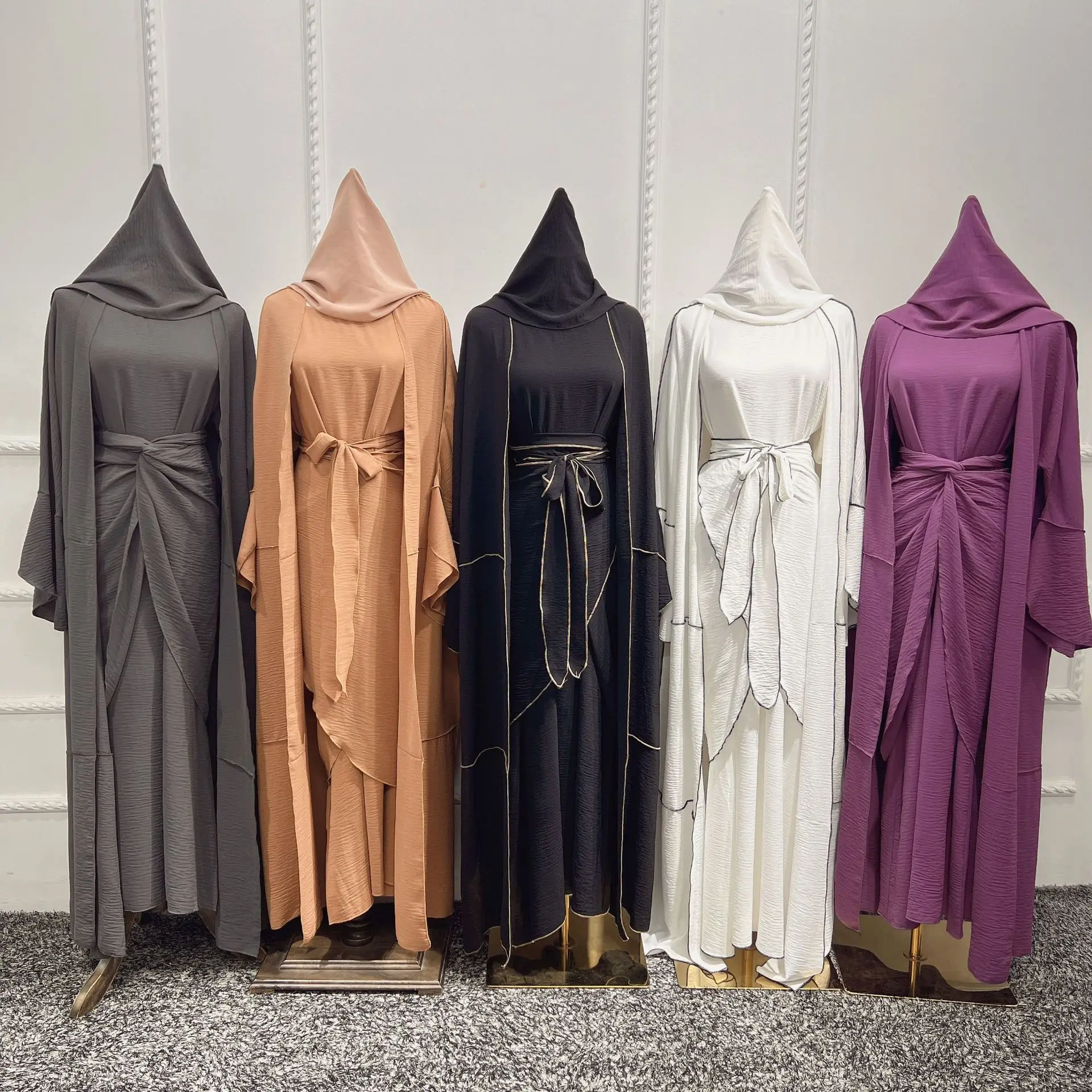 Wholesale Dubai Abaya 3 pcs set Muslim Dress Long Sleeve 2023 Chiffon Middle Eastern Islamic Muslim Dress Women