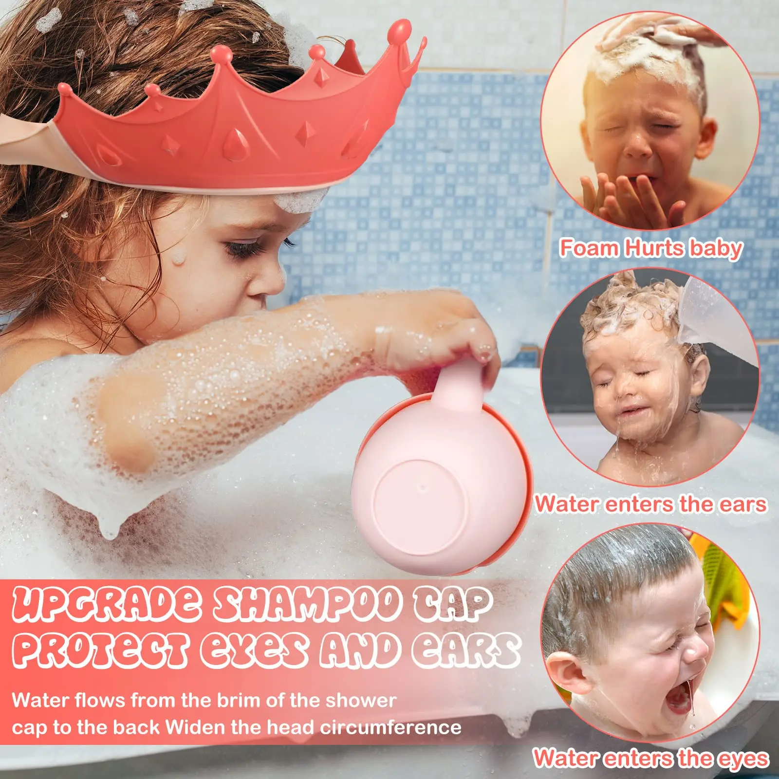 Soft Cap Baby Shower Hair Washing Hat for Kids Ear Protection Adjustable Head Cover Shield Safe Children Shampoo Bathing Shower