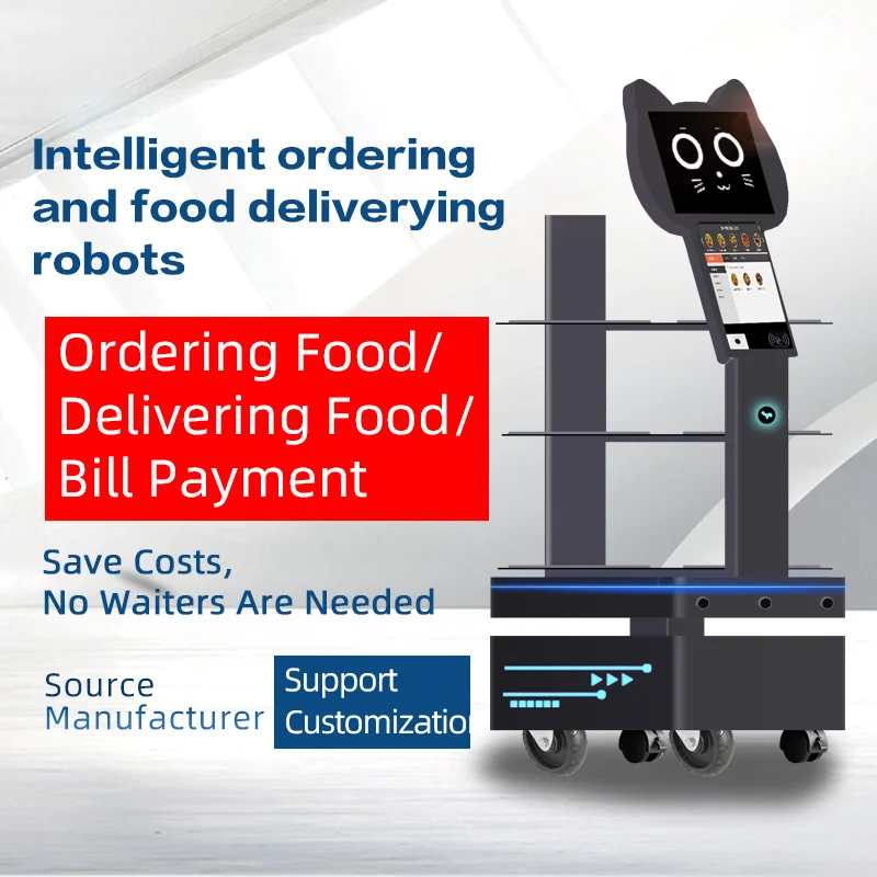 Whole Sale Custom Meal Service Delivery Robot Outdoor Food Deluvery with Screen Waiter Robot for Restaurant Ordering