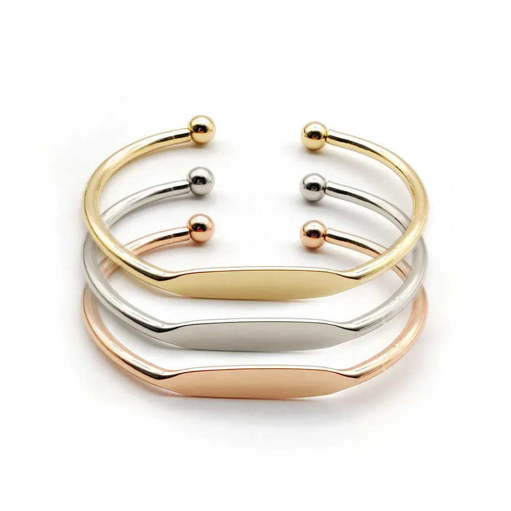 Wholesale Customizable Logo Gold Plated Couple Bangle Adjustable Stainless Steel Cuff Bracelet