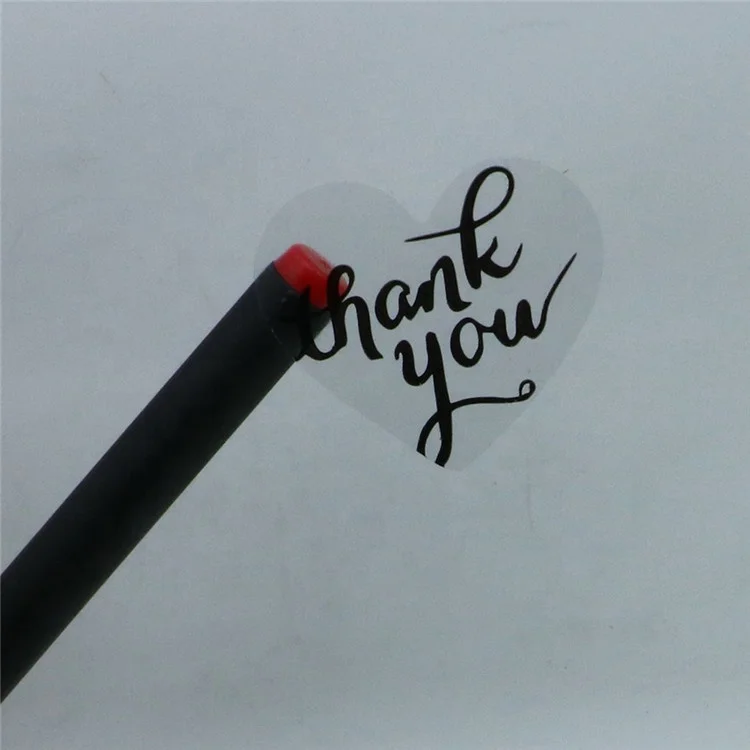 Hybsk Love Heart Clear Wafer Thank You Stickers with Black Ink 1.5 Inch Adhesive Labels 500 Per Roll