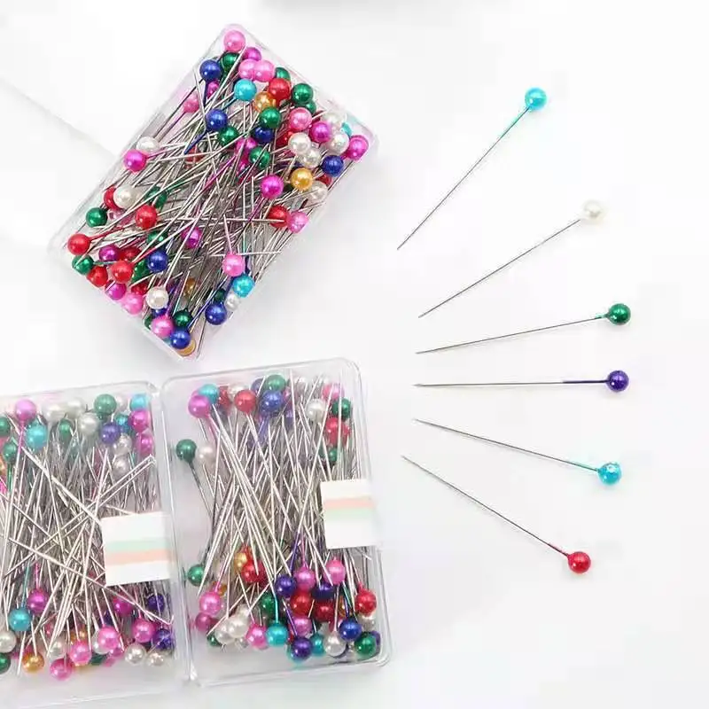 Factory Supply 100 Pcs Pearlescent Color Positioning Pins Dressmaking Pins Sewing Tools Round Pearl Head pin DIY Sewing