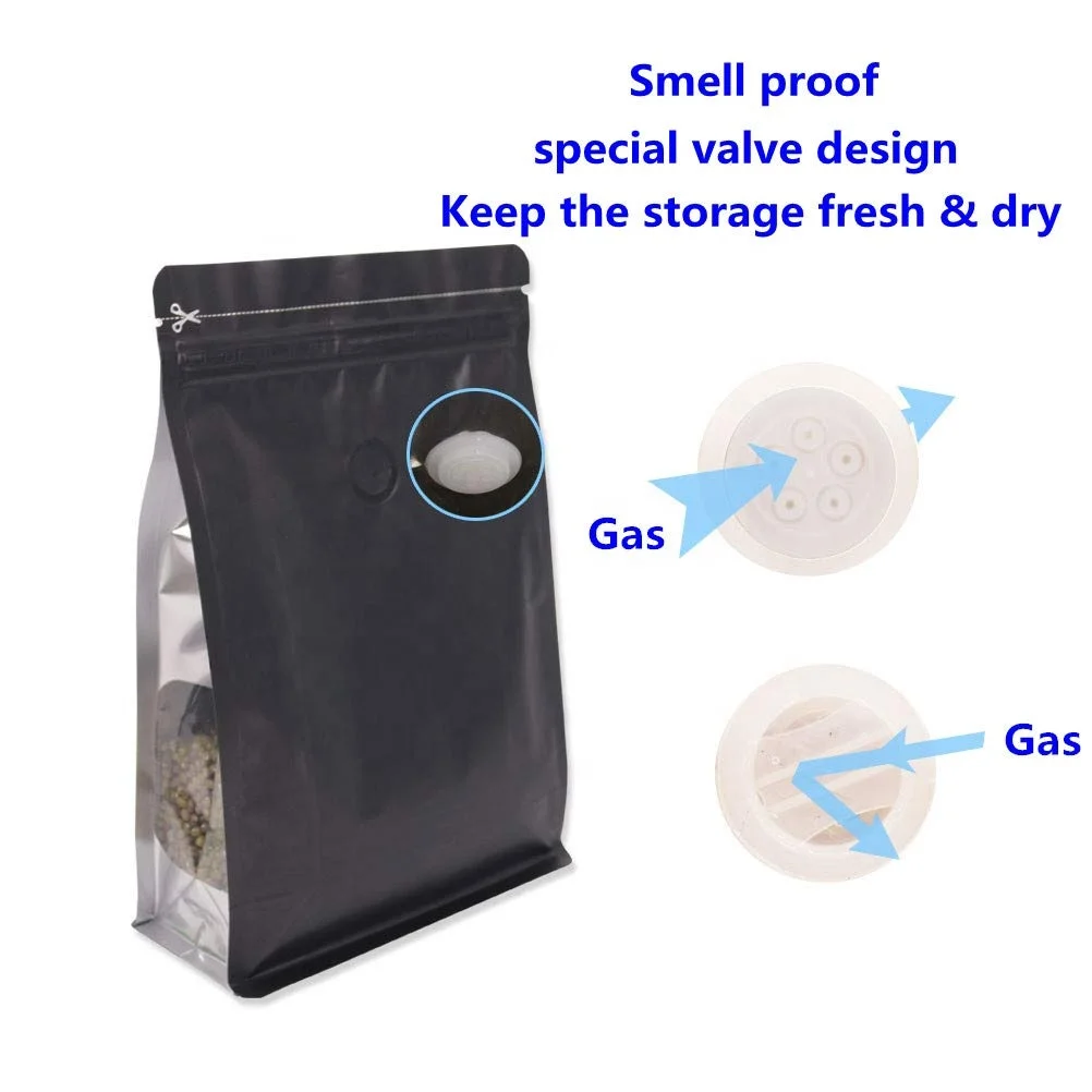 Mylar Plastic Custom Matte Black White Gold Food Packaging Pouches Resealable Zip Lock Stand Up Pouch Bulk Coffee Bags In Stock