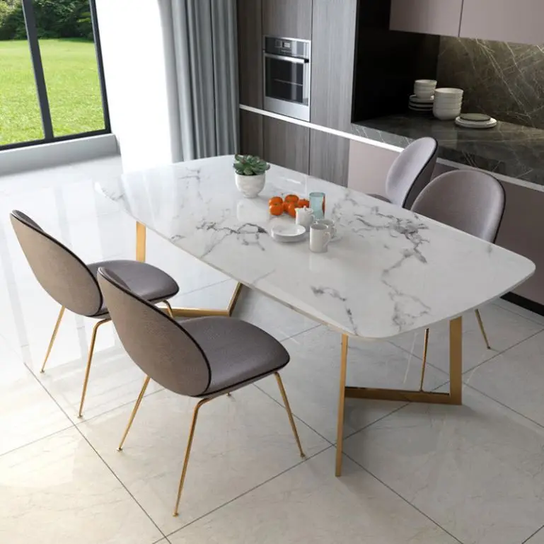 
Nordic ins dining chair marble household dining table and chair combination cafe milk tea dessert shop flannel chair table 