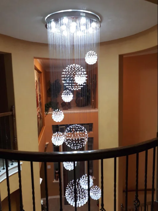 Wholesale new style elegant long spiral crystal ball rain drop round chandelier hotel modern crystal chandeliers