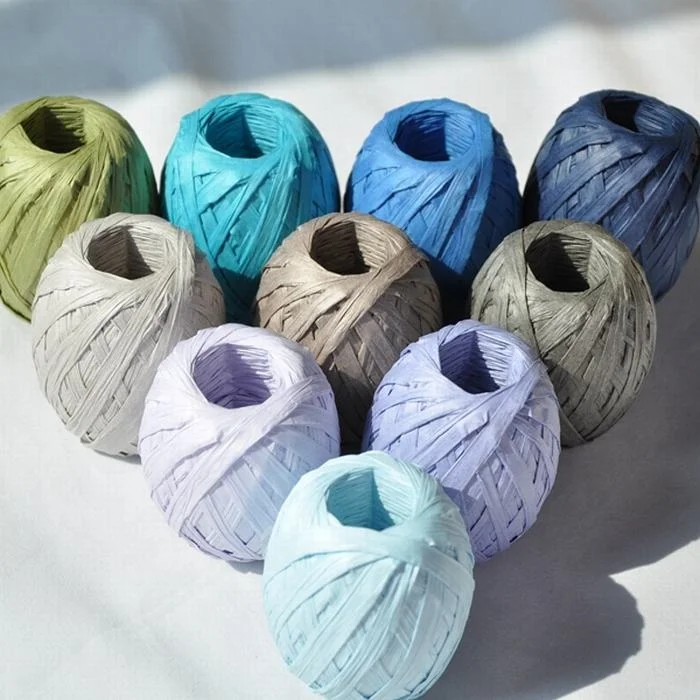 Factory price cheap colorful paper raffia roll customized solid color raffia tape for sale