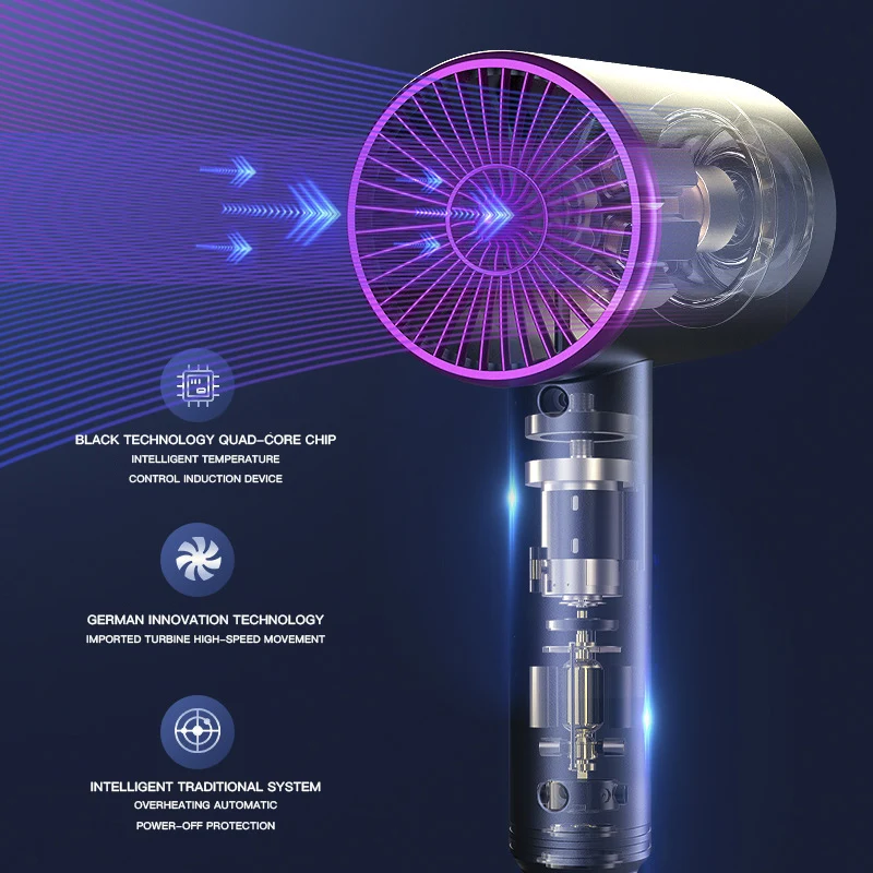 2021Factory Best Selling High Quality  Professional 2 Speeds 3 Hair Dryer Rotating Rechargeable Hair Dryer Heat Hair Blow Dryer