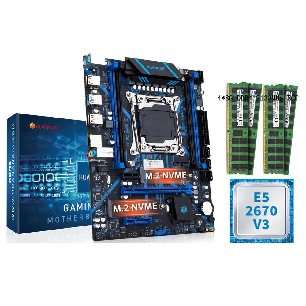 Комплект материнской платы HUANANZHI X99 QD4 LGA 2011-3 XEON с E5 2670 V3 и 4*8G DDR4 RECC набор памяти M.2 NVME NGFF SATA