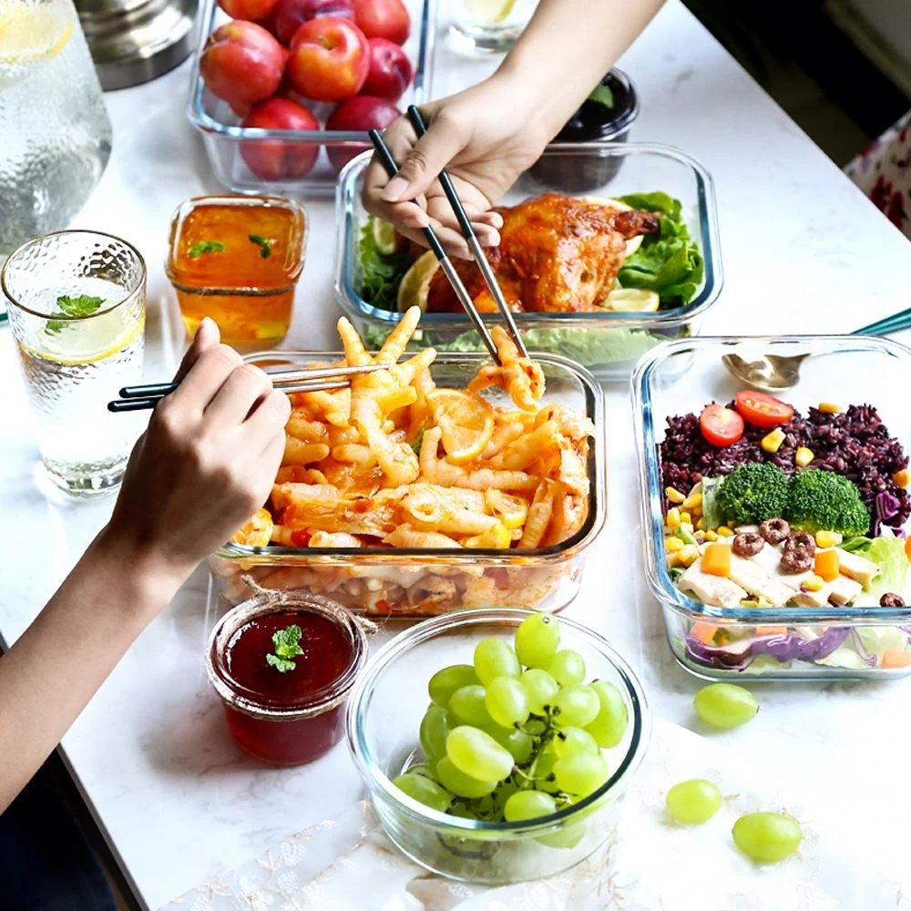 2021 Eco Friendly Airtight Large Glass Meal Prep Containers High Borosilicate Glass Food Containers Storage Set