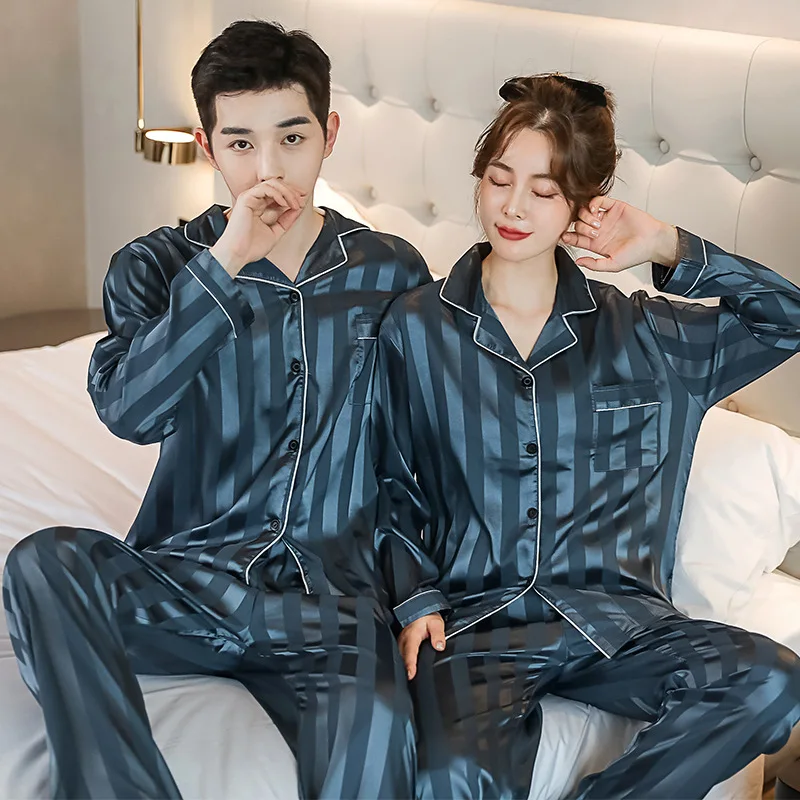 Europe and the United States wholesale explosive pair pajamas stripe pure color long sleeve home clothes men pajamas set